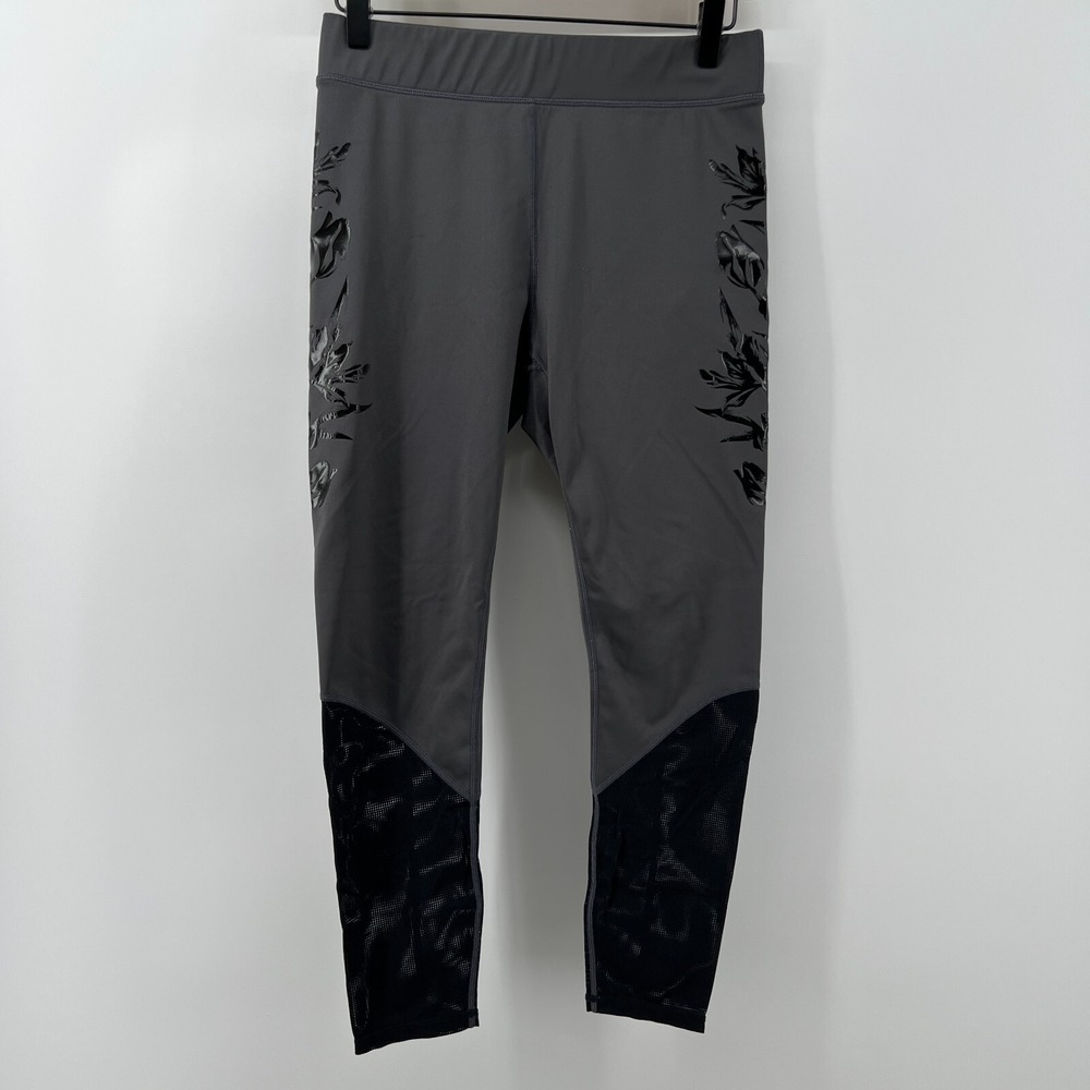 Fabletics Women S/M Mid-Rise UltraCool Floral 7/8 Leggings Gray Black Mesh *READ